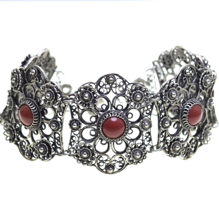 Bratara argint antica, coral rosu, filigran A Vintage Collection [1]