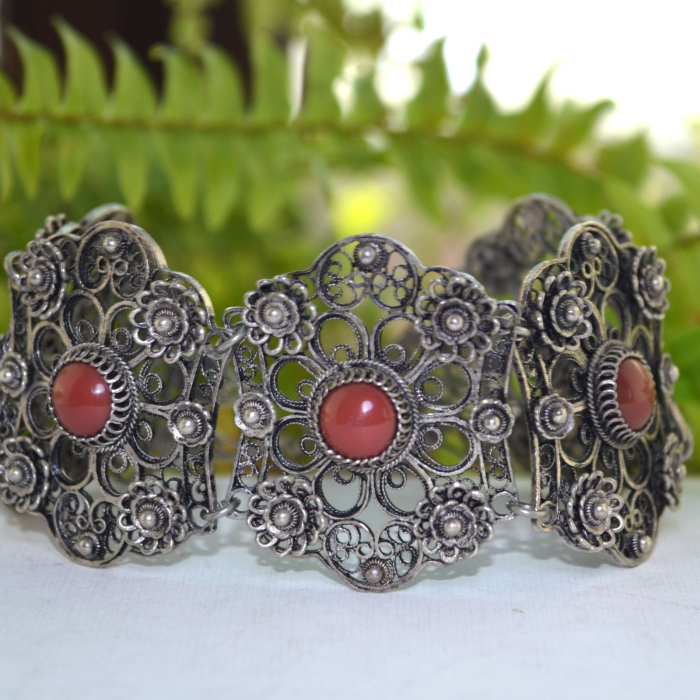 Bratara argint antica, coral rosu, filigran A Vintage Collection [2]