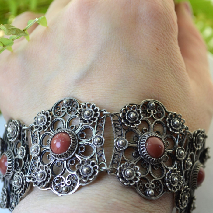 Bratara argint antica, coral rosu, filigran A Vintage Collection [4]