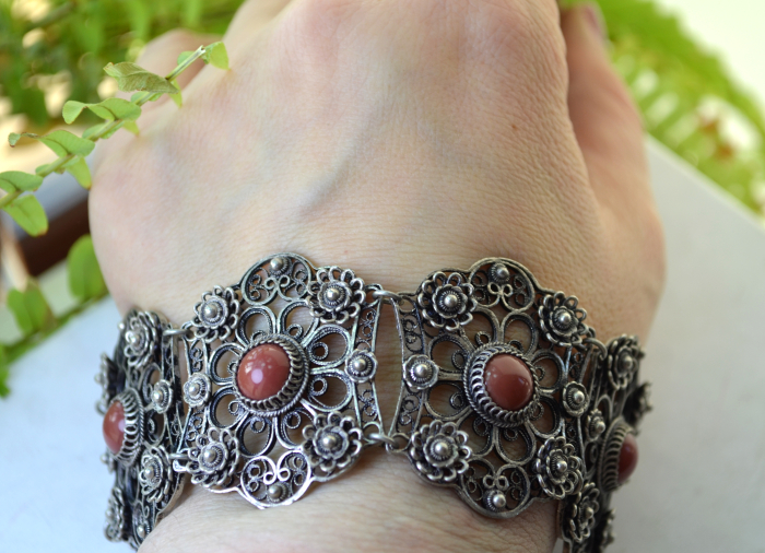 Bratara argint antica, coral rosu, filigran A Vintage Collection [4]