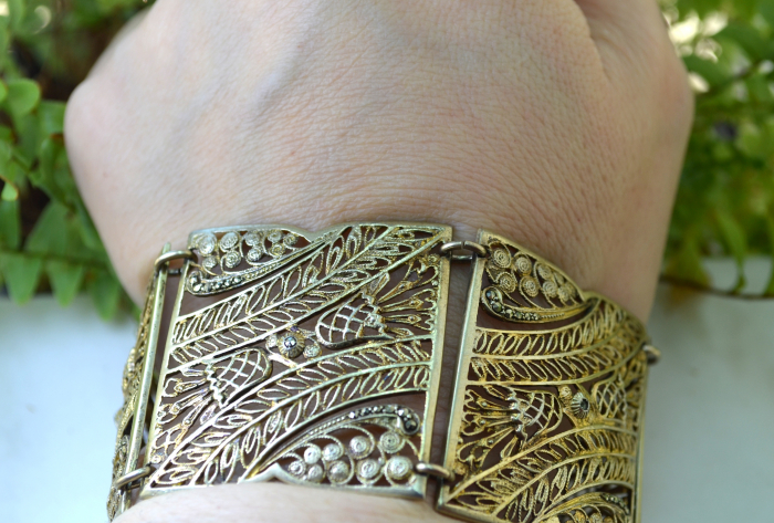 Bratara argint aurit vintage, filigran [3]