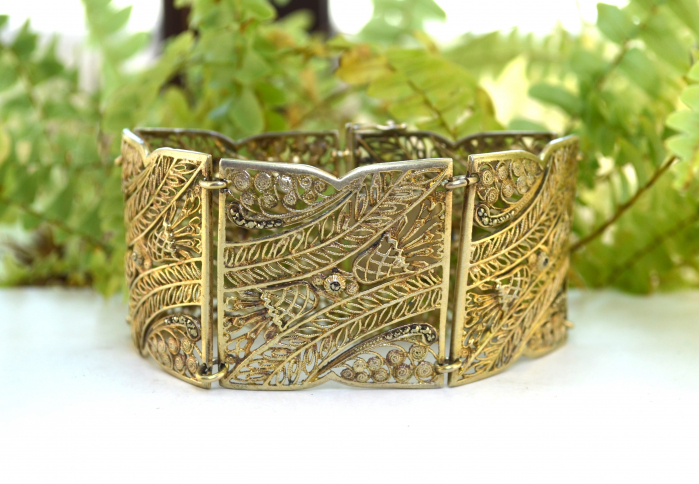 Bratara argint aurit vintage, filigran [4]