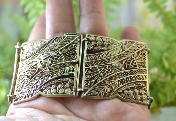 Bratara argint aurit vintage, filigran [2]