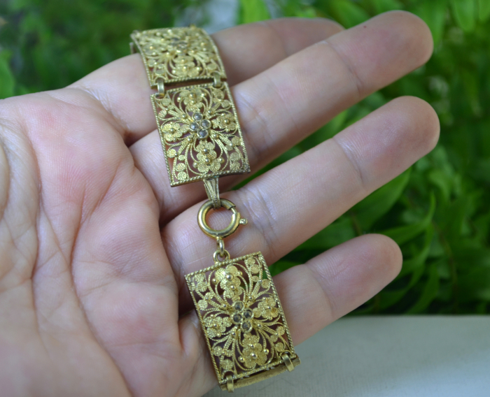 Bratara argint aurit vintage, filigran italian [3]