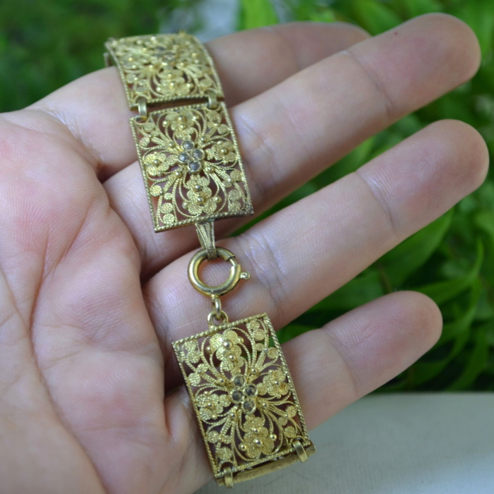 Bratara argint aurit vintage, filigran italian [3]