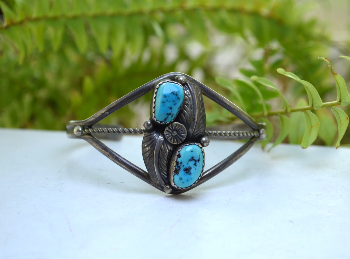 Bratara argint cuff Navajo, turcoaze, semnata Paul J A Vintage Collection [6]