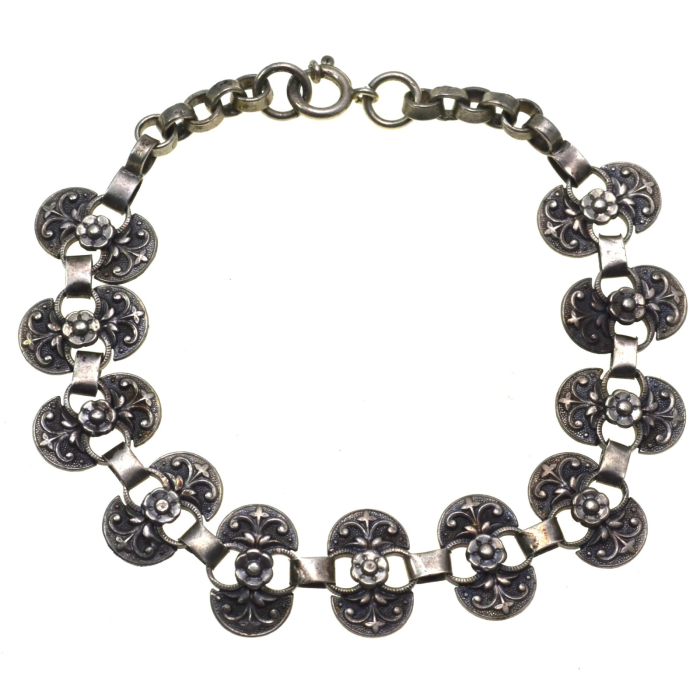 Bratara argint interbelica design floral Art Nouveau [1]