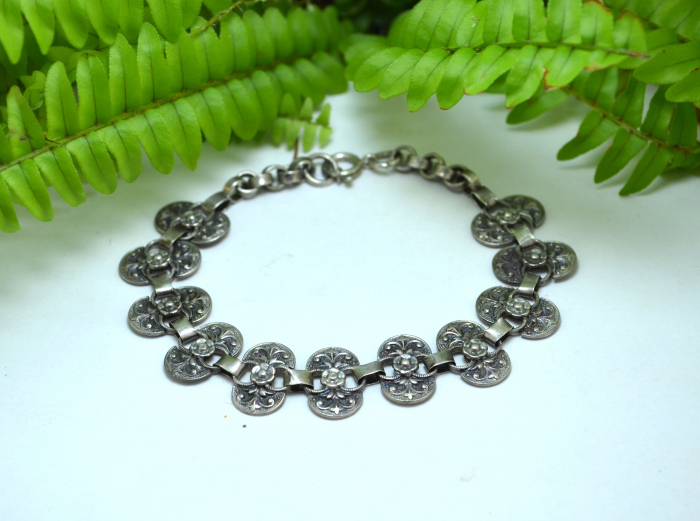 Bratara argint interbelica design floral Art Nouveau [3]