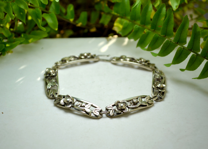 Bratara argint antica, design floral [4]