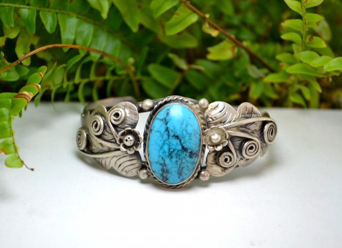 Bratara argint masiv etnica Navajo model cuff amerindieni artizani turcoaz Kingman [4]