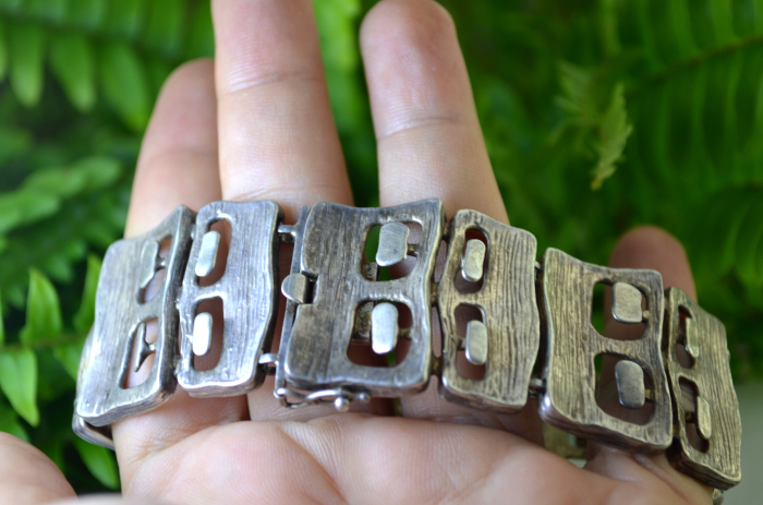 Bratara argint masiv Mid Century, design constructivist [4]