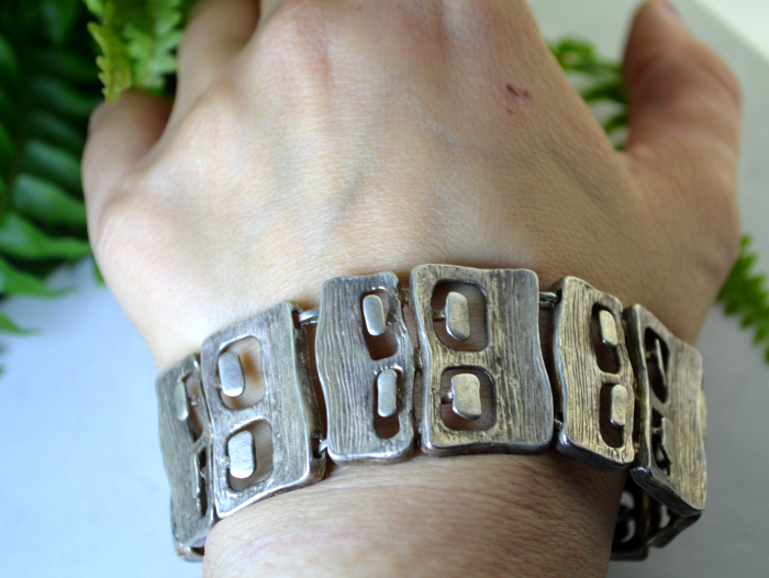 Bratara argint masiv Mid Century, design constructivist [2]