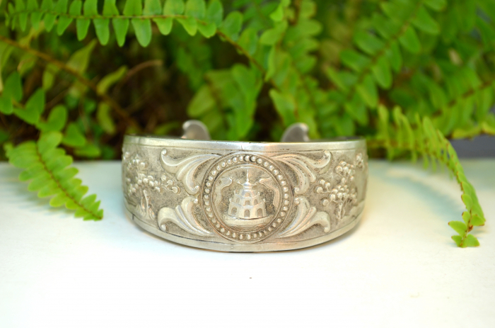 Bratara argint masiva etnica veche lucrata manual  elemente traditionale populatia Phu Thai Vietnam Laos Thailanda [2]