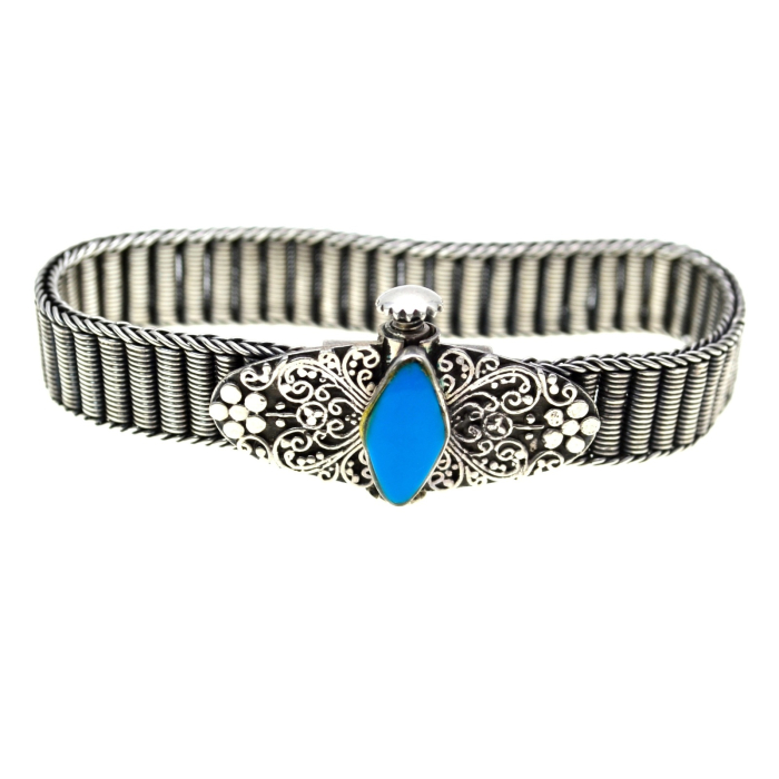 Bratara argint masiva etnica veche email turcoaz india perioada coloniala [1]