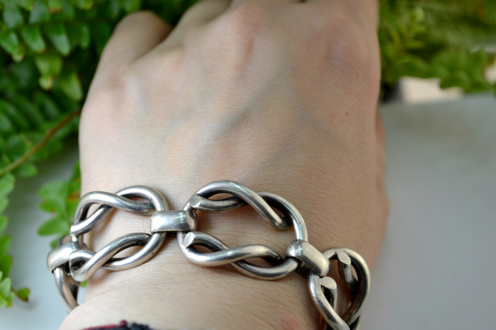 Bratara argint masiva Mid-Century model Panzer design scandinav [3]