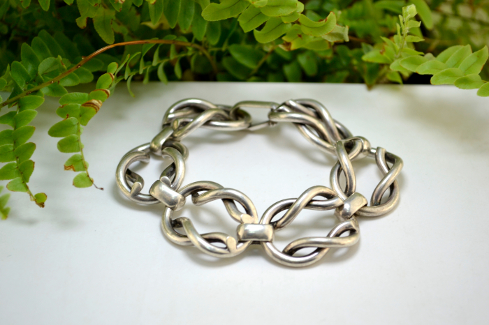 Bratara argint masiva Mid-Century model Panzer design scandinav [2]