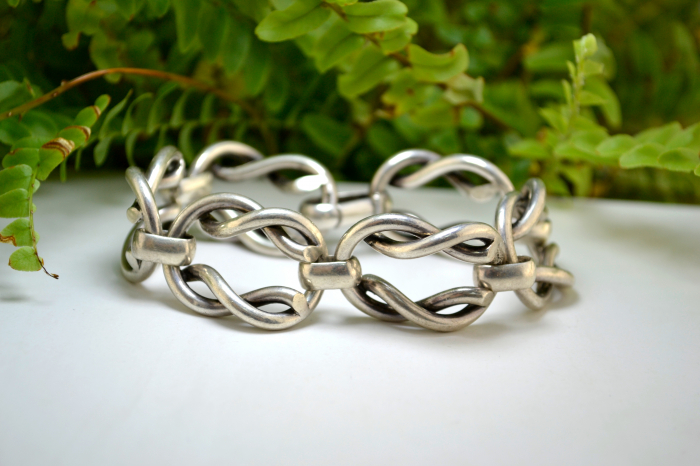 Bratara argint masiva Mid-Century model Panzer design scandinav [4]