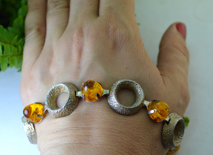 Bratara argint Mid-Century, chihlimbar, semnata Fischland [2]