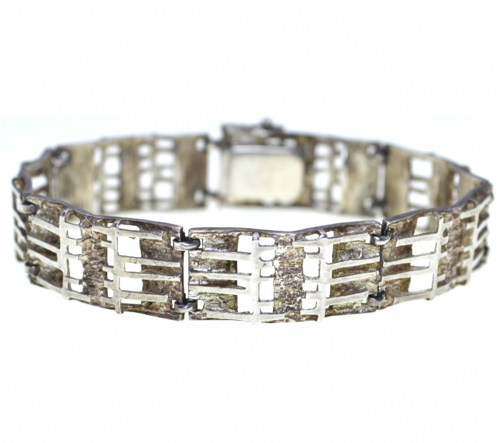 Bratara argint Mid Century, modernista cu accente brutaliste [1]