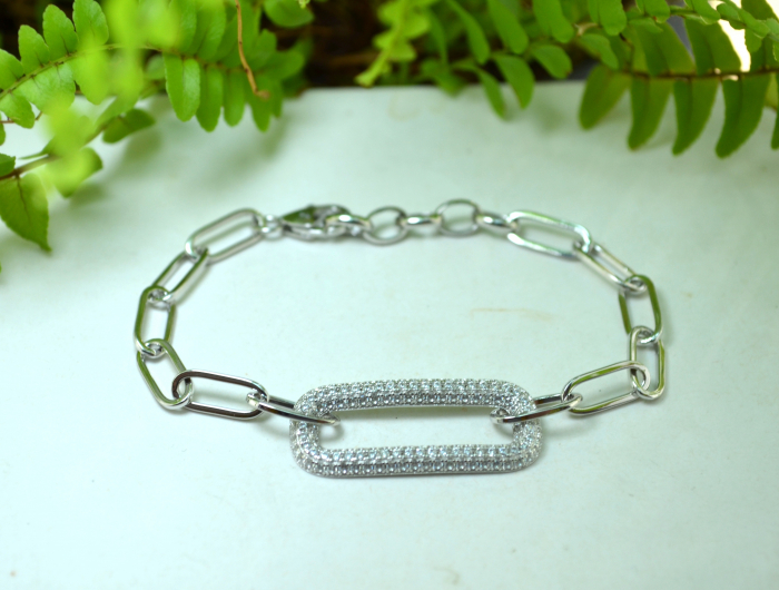 Bratara argint modernista model Paperclip cristale cz cubic zirconia [4]