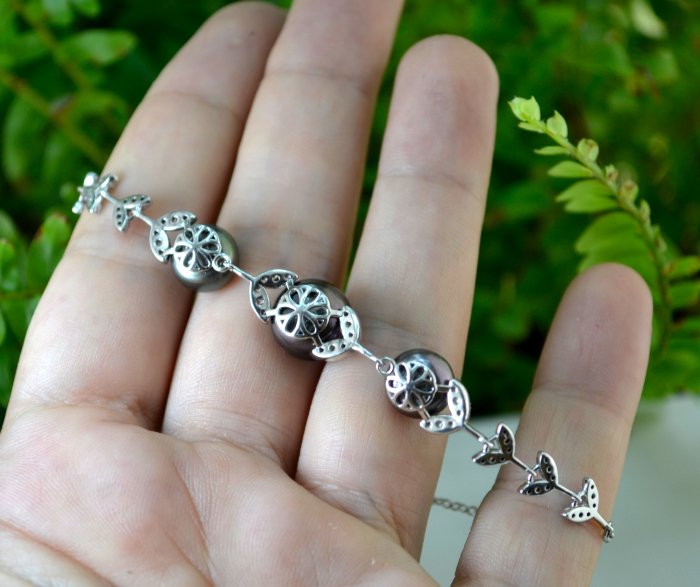 Bratara argint modernista, perle naturale si cristale CZ [3]