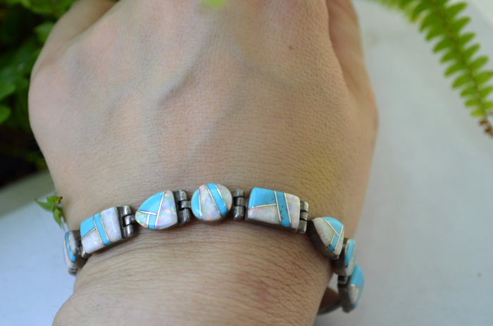 Bratara argint Navajo, opal si turcoaz, Wilson Begay [2]