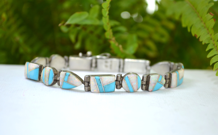 Bratara argint Navajo, opal si turcoaz, Wilson Begay [3]