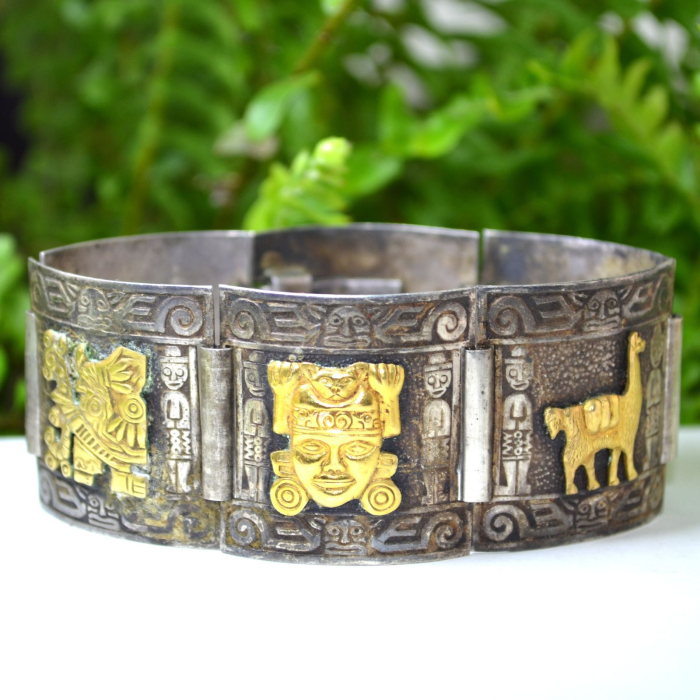 Bratara argint peruana, simboluri Inca 18 carate [5]