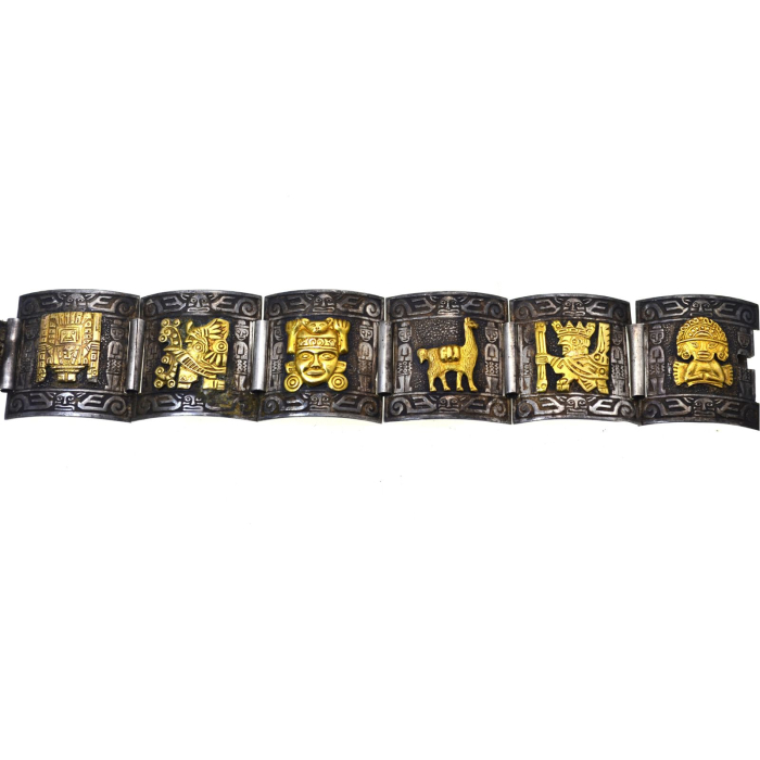 Bratara argint peruana, simboluri Inca 18 carate [4]