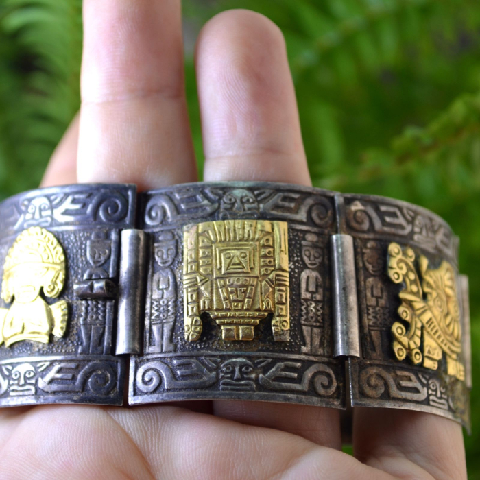 Bratara argint peruana, simboluri Inca 18 carate [3]