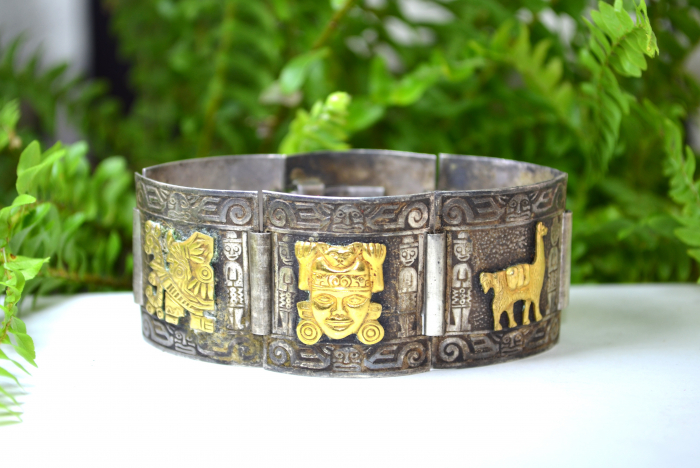 Bratara argint peruana, simboluri Inca 18 carate [5]