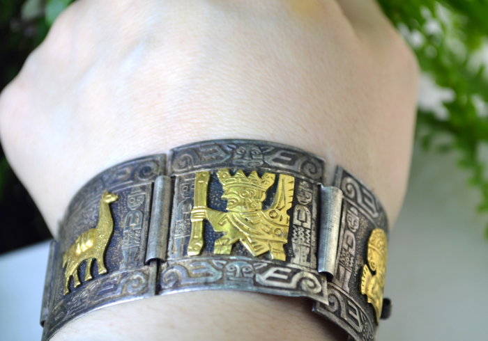 Bratara argint peruana, simboluri Inca 18 carate [2]