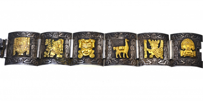Bratara argint peruana, simboluri Inca 18 carate [4]