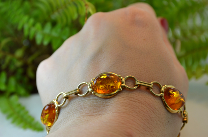 Bratara argint placat aur vintage chihlimbar natural Marea Baltica art deco atelier german [3]