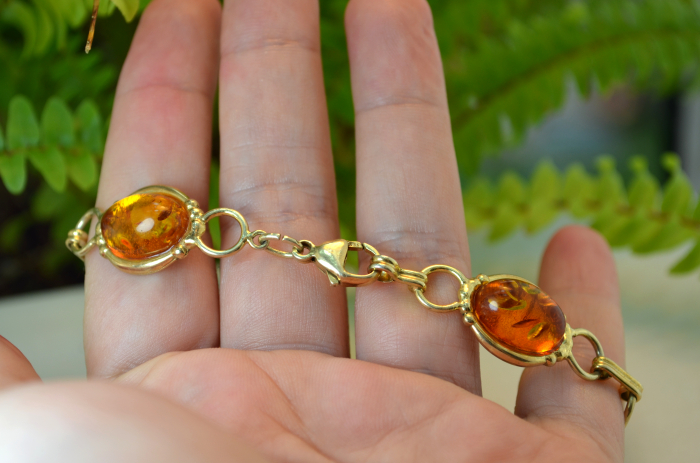 Bratara argint placat aur vintage chihlimbar natural Marea Baltica art deco atelier german [4]