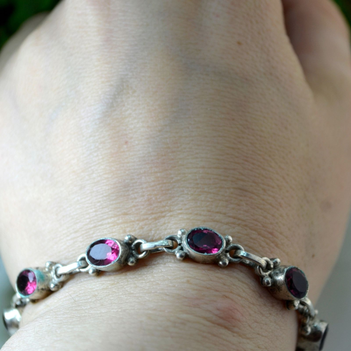 Bratara argint vintage model Tennis Pink Fucsia CZ cubic zirconia [2]
