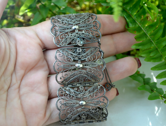 Bratara argint veche filigran Jugendstil inspiratie baroca poanson atelier austriac [2]