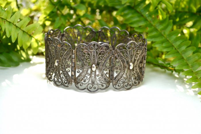 Bratara argint veche filigran Jugendstil inspiratie baroca poanson atelier austriac [3]