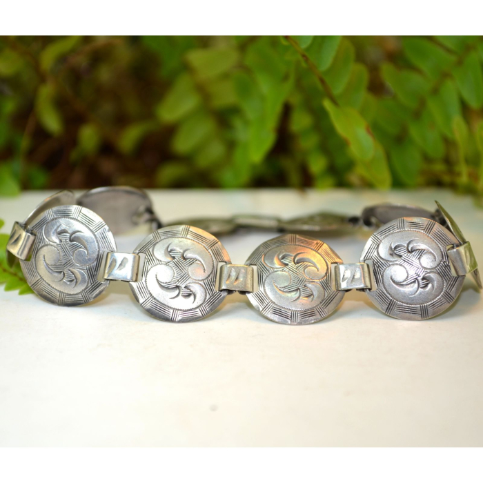 Bratara argint veche gravata elemente simbolistice Jugendstil Art Deco [4]