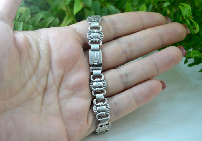 Bratara argint veche interbelica lucrata manual elemente ornamentale  Jugendstil Art Nouveau Art Deco atelier german [3]