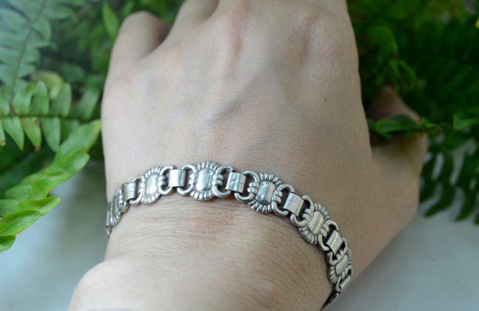 Bratara argint veche interbelica lucrata manual elemente ornamentale  Jugendstil Art Nouveau Art Deco atelier german [2]