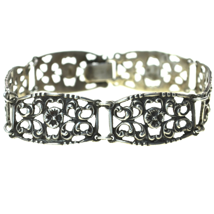 Bratara argint vintage decorata bogate motive Quatrefoil [1]