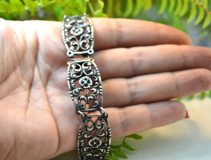 Bratara argint vintage decorata bogate motive Quatrefoil [2]