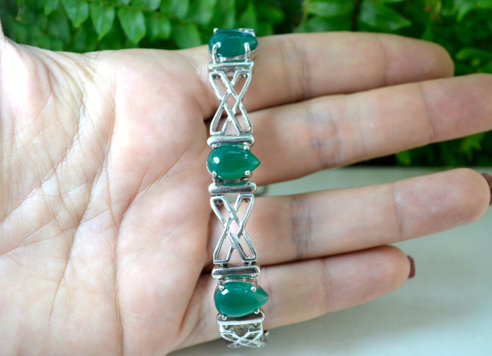 Bratara argint vintage cu calcedonie verde design X A Vintage Collection [3]