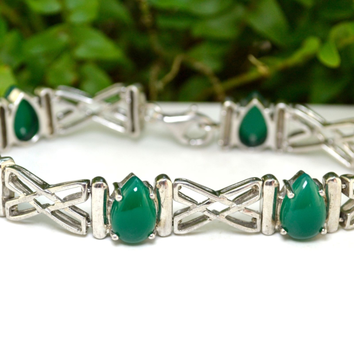 Bratara argint vintage cu calcedonie verde design X A Vintage Collection [4]