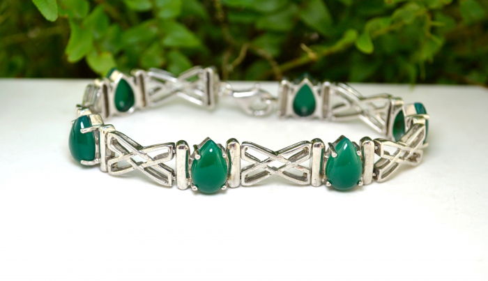 Bratara argint vintage Calcedonie verde design modernist elemente decorative in X Paloma Picasso [4]