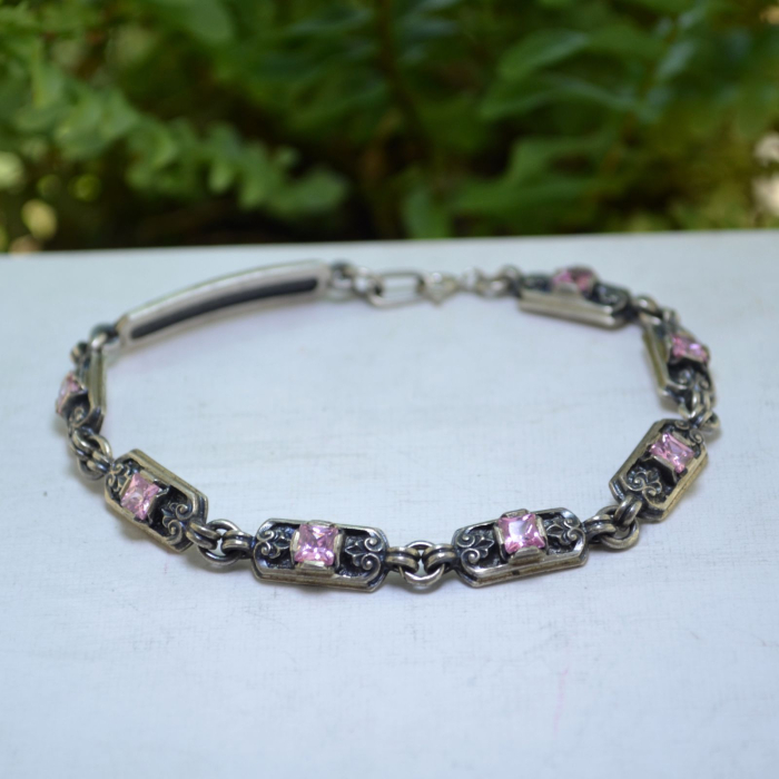 Bratara argint vintage cu Pink Crystal si mantra budista A Vintage Collection [4]