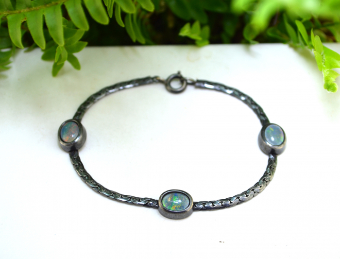 Bratara argint vintage, Dichroic Opal Glass [4]