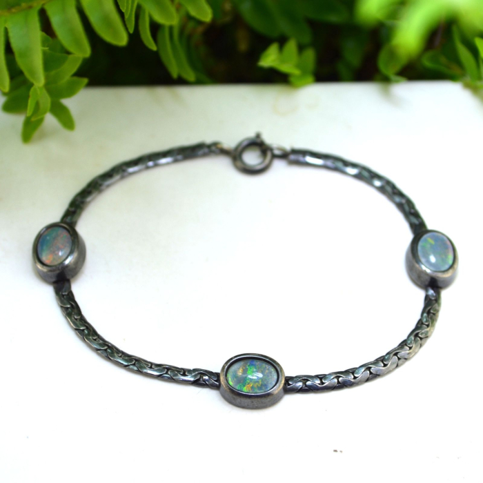 Bratara argint vintage, Dichroic Opal Glass [4]