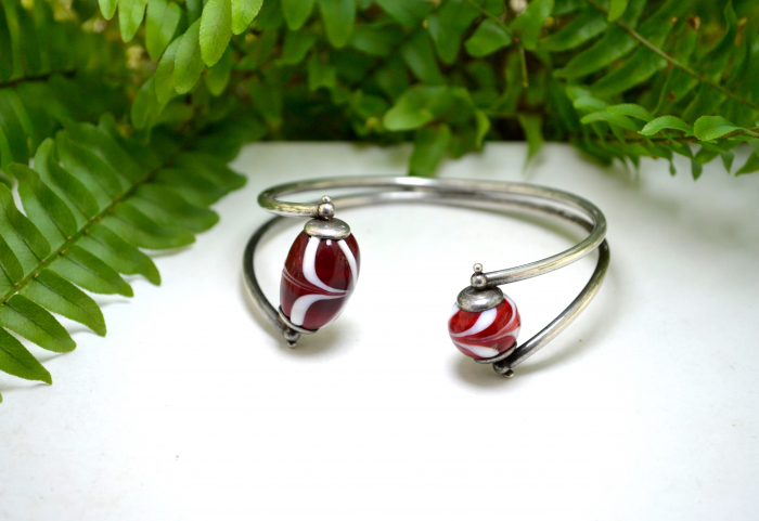 Bratara argint vintage model cuff elemente sticla Murano pictata manual atelier italia [4]